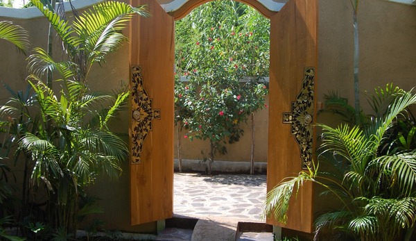 Front gate view to parking area